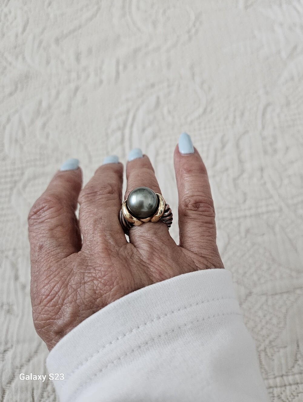 David Yurman 18K Sterling Silver RARE Tahitian Pearl Ring
